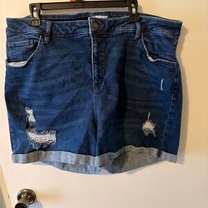 Ava & Viv Dark Blue Distressed Denim Shortalls